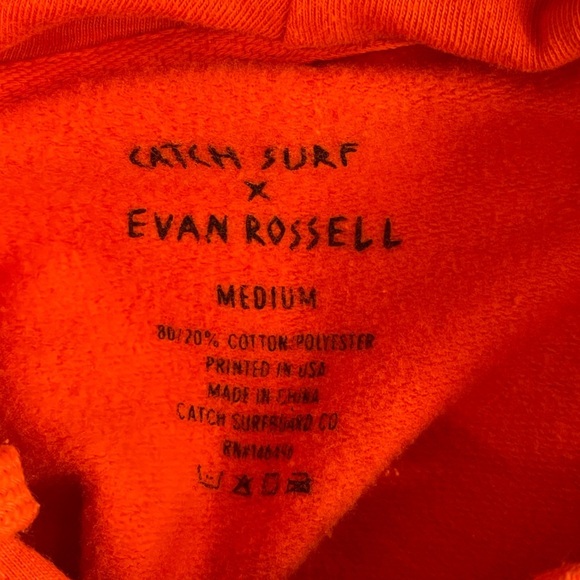Catch Surf Evan Rossell Orange Puff Print Chiller Fleece Pullover Hoodie Medium - Picture 4 of 6